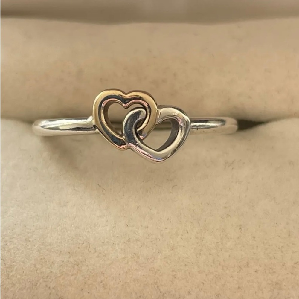 💍 Pandora Sterling Silver 14k Heart to Heart Ring 💍